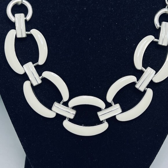 Silver Tone With White Enamel Bib Necklace (5470) - Picture 4 of 6